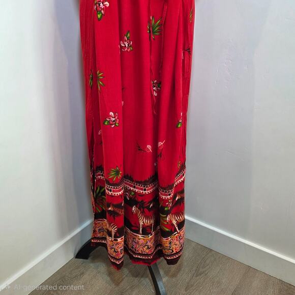 Jane Ashley Red Hawaiian Tropical Floral Maxi Dress Size 2X  Jungle Safari Beach - Picture 3 of 8